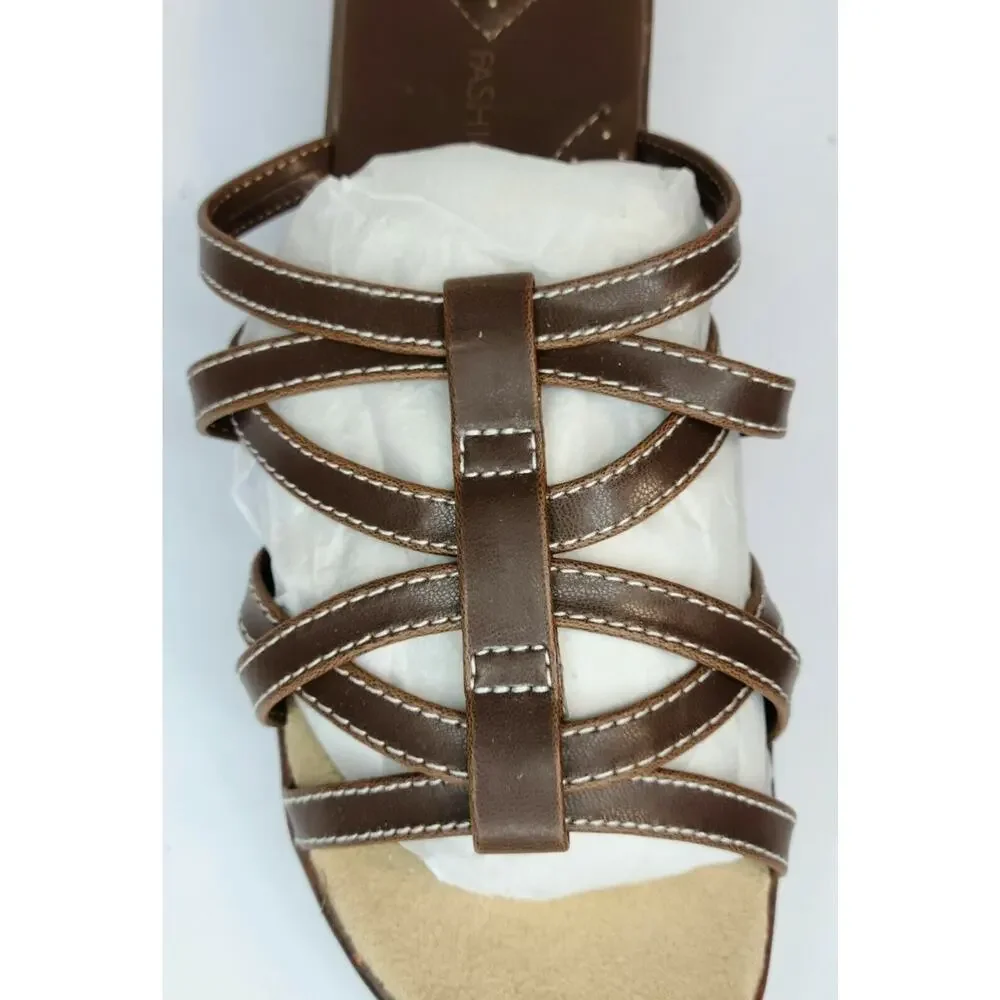 New Fashion Bug Women's Brown Strappy Sandals Size 8.5W Knock7 257230 Manmade